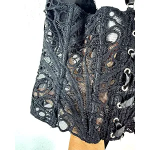 Black Lace Corset Top Bustier Lace Up Back Strappy Crop Tank Women's Size M⁠ thumbnail 6