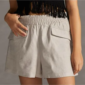 Anthropologie Maeve Linen A-Line Shorts Flap Pockets Stretch Waist Size Small thumbnail 1