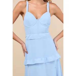 NWT Lulus Sincerely Poised Light Blue Backless Bustier Tiered Maxi Dress Size XL thumbnail 4