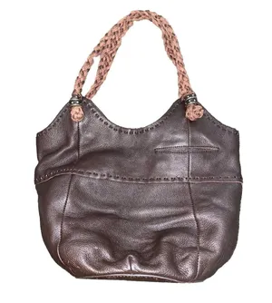 THE SAK Indio Shoulder Handbag Purse Brown Bucket Bag Woven Straps Leather EUC thumbnail 1