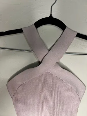 Babaton‎ Aritzia Sculpt Knit Criss Cross Mauve Pink Ribbed Cropped Tank Top thumbnail 3