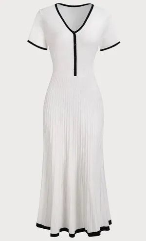 Rihoas Women's White Contrasting Sweater Midi Dress thumbnail 7