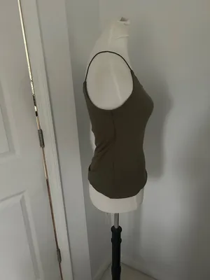 Women's Army Green Ribbed Spaghetti Strap Cami Tank Top thumbnail 2