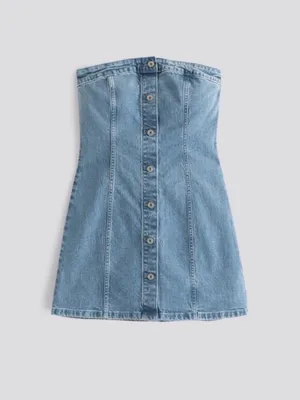 Abercrombie Strapless Denim Button-Front Dress thumbnail 2