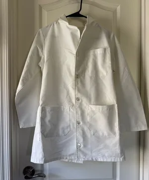 Women's White Long Pea Coat-Style Lab Jacket / BB17 thumbnail 1