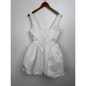 Lulu's Regal Cutie White Satin Square Neck Bubble Hem Mini Dress‎ Size Medium thumbnail 3