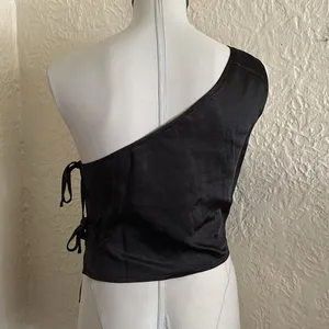 Motel Rocks Floella Asymmetrical Top Black Satin One Shoulder Tie Side NWT Medium thumbnail 7
