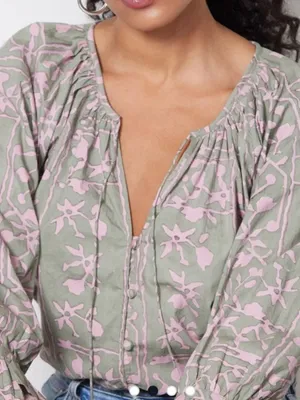 CLEOBELLA Whitley Ruffle Sleeve Button Front Split V-neck Tie Boho Blouse XS thumbnail 2