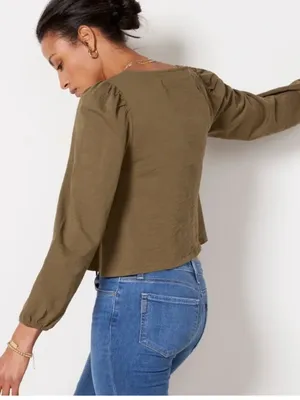 Nation LTD XS Pascale Top Lagoon Olive Boxy Relaxed Square Neck thumbnail 6
