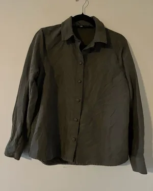 Zara Olive Green Button Up Shirt Small Minimalist Capsule Wardrobe Quiet Luxury thumbnail 1