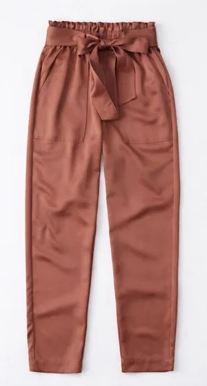 Abercrombie‎ Terra Cotta Satin Jogger Pants Paperbag Waist Tie Belt Size Small thumbnail 1