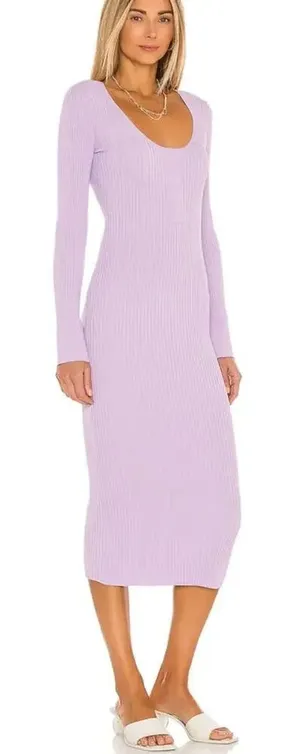 LPA Salvatore Dress in Lilac Ribbed Knit Midi size‎ Medium thumbnail 1