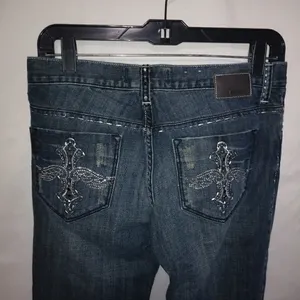 Petrol Sterling 31x33.5 Low Rise Bling Cross Wing Jeans thumbnail 5