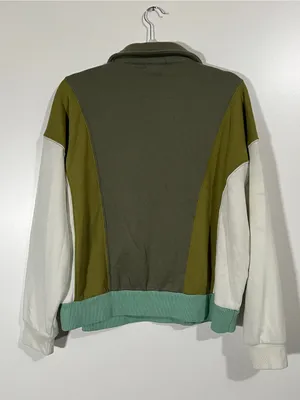 Retro Henley Sweatshirt with Collar Size XL Green Colorblock thumbnail 2