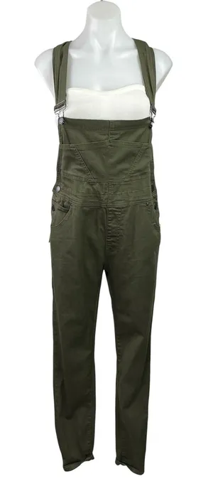 NEW American Bazi Women's Olive Green Bib Skinny Ankle Utility Overalls Size L thumbnail 1