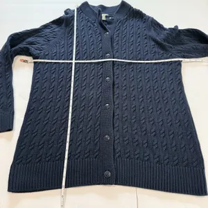 LL Bean Navy Blue Cable Knit Cotton Button Up Cardigan Sweater Size XL thumbnail 6