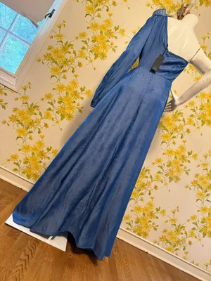 The Sang One-Shoulder Blue Maxi Dress with Floral Shoulder Detail size L thumbnail 6