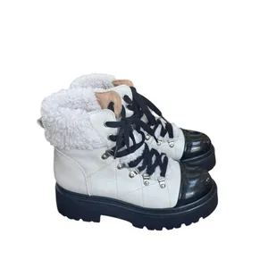 Steve Madden Reyen lace-up lug-sole hiker boots in bone leather 8.5 thumbnail 2
