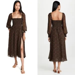 o.p.t |‎ NWT Few Moda Smocked Square Neck Puff Sleeve Maxi Dress in Black Floral thumbnail 3