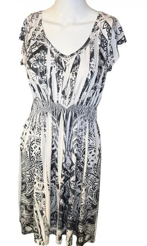 Apt. 9 Black & White Paisley Stripe Midi Dress thumbnail 1