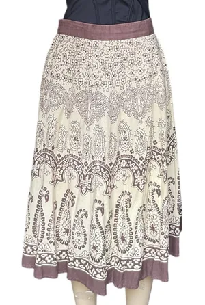 Vintage Bohemian Skirt West Midi Skirt Brown Paisley Floral Print Studio thumbnail 1