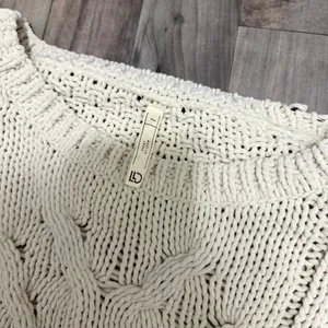 Line & Dot Cream Beige Chunky Open Cable Knit Slouchy Crewneck Sweater 1 thumbnail 2