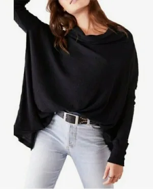 Free People Juicy Waffle Knit Open Back Sweater Black Medium NEW thumbnail 1