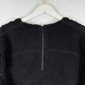 Lululemon Wool-Blend Sherpa Fleece Pullover Black Crew Neck Back Zip‎ Size 12 thumbnail 6