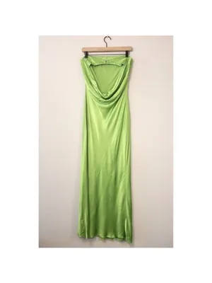 Bec + Bridge Moon Dance Strapless Dress 10 Sweet Pea Green Satin Cutout Draped thumbnail 10