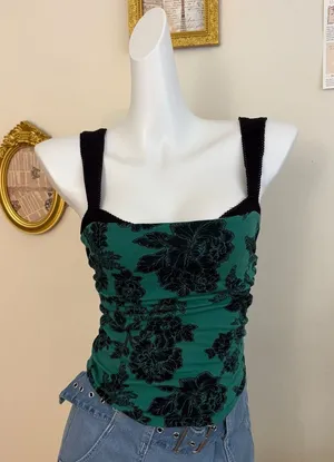 Free People Camisole Size XS Green Black Floral Print Tank Top thumbnail 1