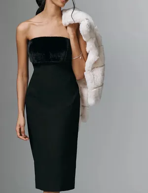 Anthropologie Strapless Faux Fur Trim Slim Midi Dress, Size M thumbnail 3
