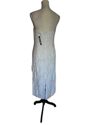 Lulus From this Day White Floral Jacquard Strapless Midi Dress Size L NWT thumbnail 2