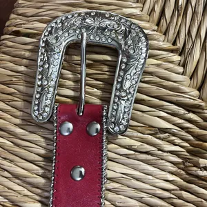 Red rhinestone bling western belt with silver accents, and buckle Sm-31 thumbnail 4