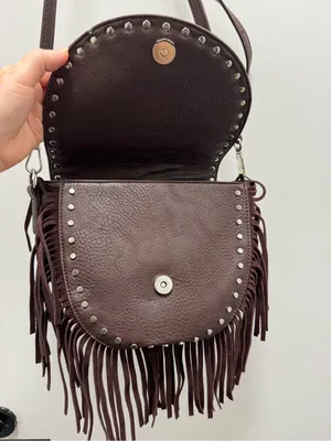 Brown faux leather Rodeo Fringe American Flag crossbody bag charming charlie thumbnail 4