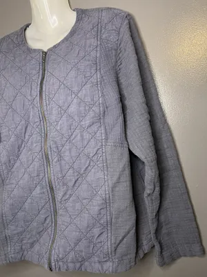J Jill Jacket Womens Large Gray Quilted Cotton Full Zip Collarless Lightweight thumbnail 4
