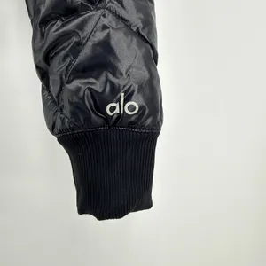 Alo Yoga Idol Bomber Workout Jacket‎ Black Down Filled Puffer Small EUC thumbnail 4