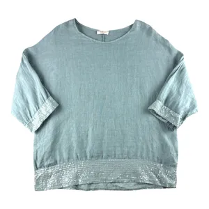 Bellambra Made in Italy Linen Sequin Trim Top Sage Green Relaxed L Large thumbnail 2