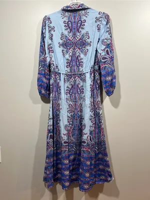 LOFT Light Blue & Blue Paisley Button Front Midi Dress Size XS thumbnail 7