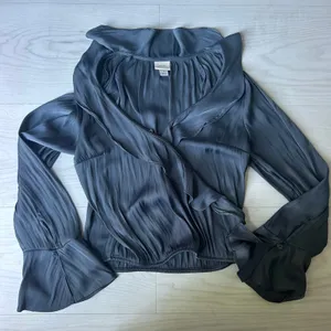 A New Day Blue Satin Blouse Top Career Wear Flowy Boho Size Small thumbnail 1