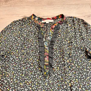 LOFT Ann Taylor Floral Print Ruffle Blouse Long Sleeve Casual Top Black Small‎ S thumbnail 4