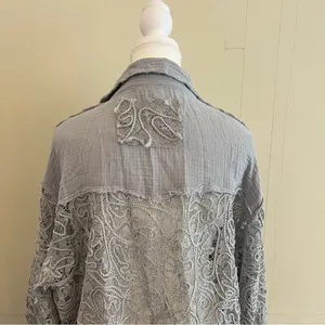 POL Oversized Lace Gauze Button Down Shirt Top Size Large thumbnail 7