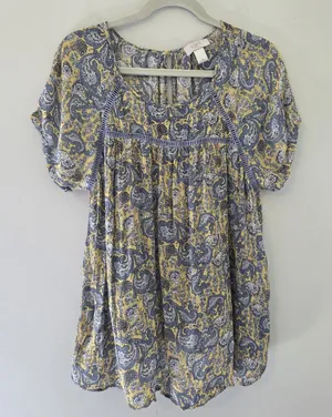 LOFT Outlet Yellow and Gray Peasant Blouse thumbnail 1