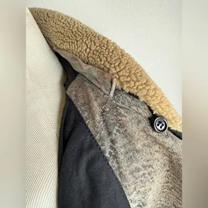 ASOS Gray Bomber Suede Leather Jacket Moto faux Sherpa Shearling Collar thumbnail 6