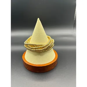 Gold Tone Beaded Stretch Bracelet Stack Set 4pc Initial A‎ Charm Polished 2232 thumbnail 3