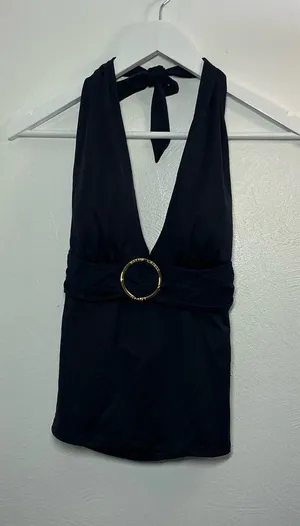 Lauren Ralph Lauren Navy Blue Halter Deep V Tankini Swim Top Size 8 thumbnail 1