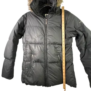 Columbia Puffer Jacket Down Fill‎ Faux Fur Trim Hood Black Women Size S XL5984 thumbnail 7