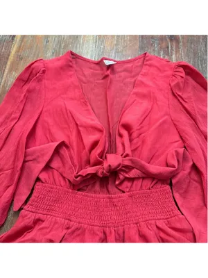 Angel Biba Red Tie Front Ruffle Tiered Mini Dress Long Sleeve Boho US S AU 8 thumbnail 2