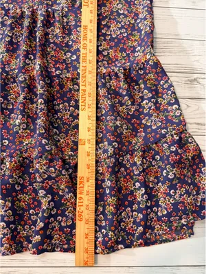 Time and Tru Floral Tiered Dress Women’s L 12-14 Long Sleeve Navy Boho thumbnail 11