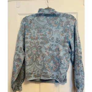 Anthropologie Light Blue Gray Floral Turtleneck Sweater thumbnail 2