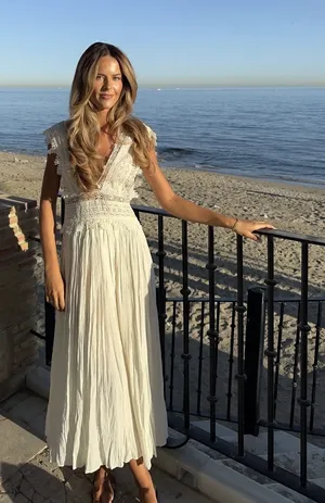 Zara Elegant Lace Trim Dress beads cream boho hippie summer beach thumbnail 1